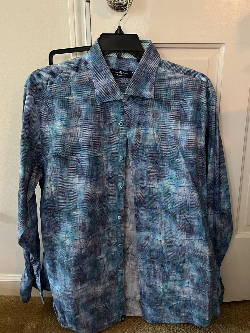 Stone rose blue Watercolor Plaid Button-Up Shirt